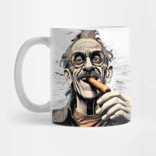 Cigar Smoker: Burning Issues; Missing My Two Front Teeth  on a light (knocked out) background Mug